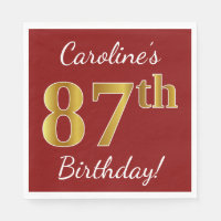 Red, Faux Gold 87th Birthday + Custom Name