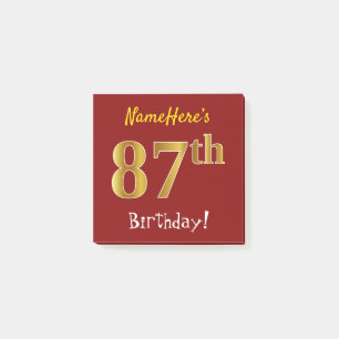 Red, Faux Gold 87th Birthday, With Custom Name Post-it Notes