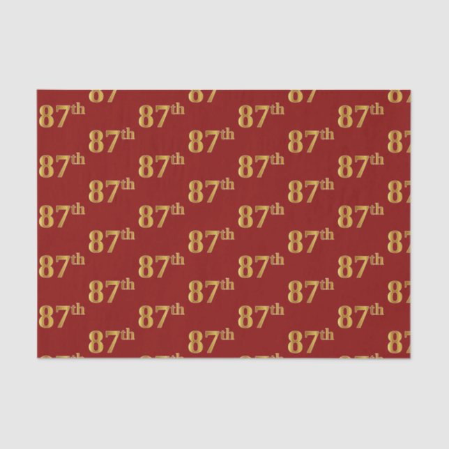 Red, Faux Gold 87th (Eighty-Seventh) Event Tissue Paper (Front)