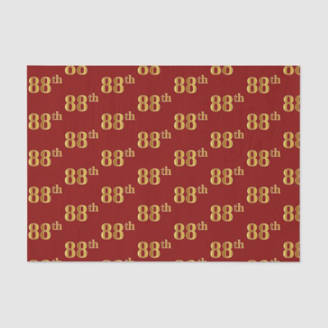 Red, Faux Gold 88th (Eighty-Eighth) Event Tissue Paper (Front)
