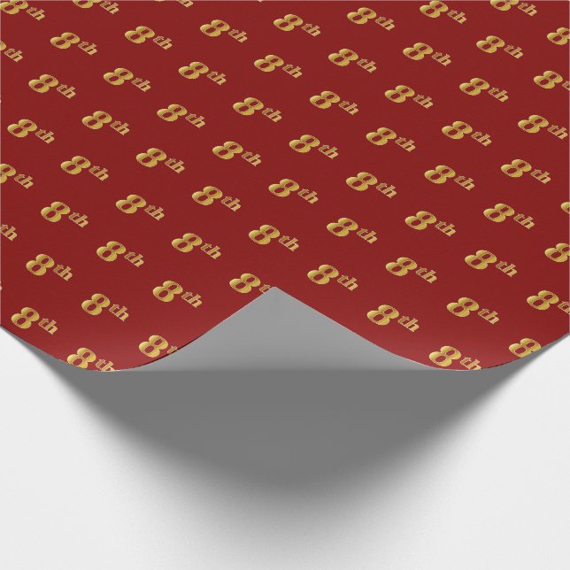 Red, Faux Gold 8th (Eighth) Event Wrapping Paper (Corner)