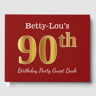 Red, Faux Gold 90th Birthday Party + Custom Name Guest Book