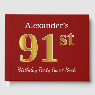 Red, Faux Gold 91st Birthday Party + Custom Name Guest Book