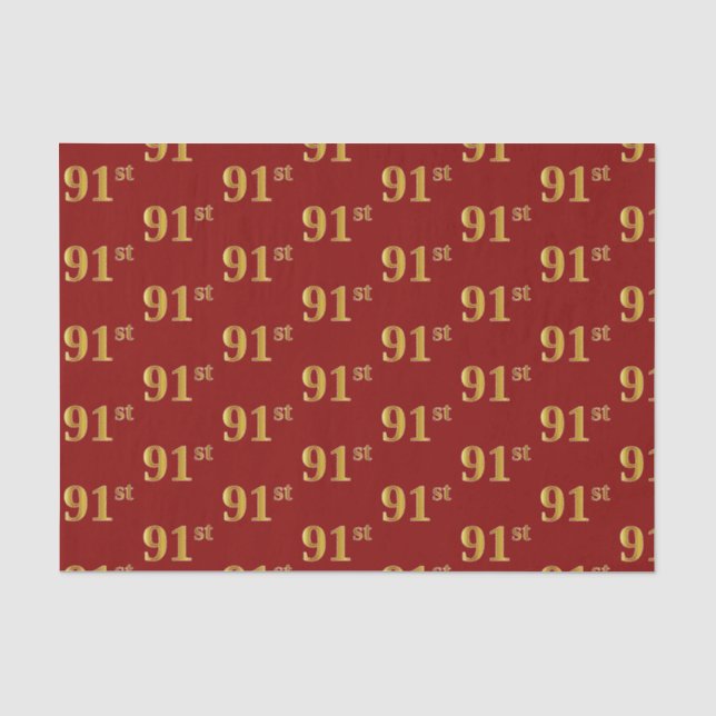 Red, Faux Gold 91st (Ninety-First) Event Tissue Paper (Front)