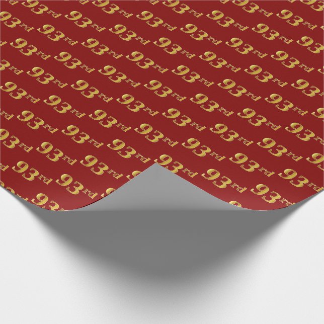 Red, Faux Gold 93rd (Ninety-Third) Event Wrapping Paper (Corner)