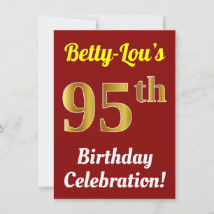 Red, Faux Gold 95th Birthday Celebration + Name Invitation