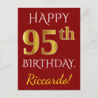 Red, Faux Gold 95th Birthday + Custom Name