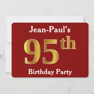 Red, Faux Gold 95th Birthday Party + Custom Name Invitation
