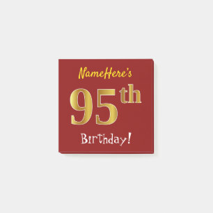 Red, Faux Gold 95th Birthday, With Custom Name Post-it Notes