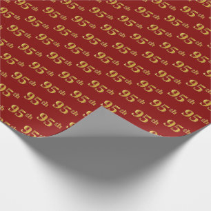 Red, Faux Gold 95th (Ninety-Fifth) Event Wrapping Paper
