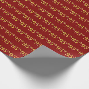 Red, Faux Gold 95th (Ninety-Fifth) Event Wrapping Paper