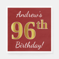 Red, Faux Gold 96th Birthday + Custom Name