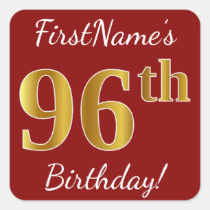 Red, Faux Gold 96th Birthday + Custom Name Sticker