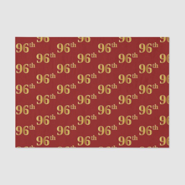 Red, Faux Gold 96th (Ninety-Sixth) Event Tissue Paper (Front)