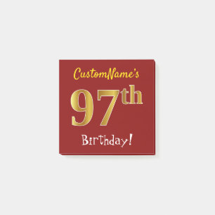 Red, Faux Gold 97th Birthday, With Custom Name Post-it Notes
