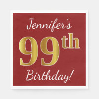 Red, Faux Gold 99th Birthday + Custom Name