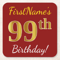 Red, Faux Gold 99th Birthday + Custom Name