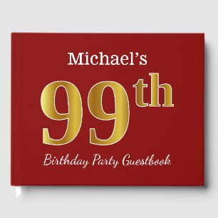 Red, Faux Gold 99th Birthday Party + Custom Name Guest Book