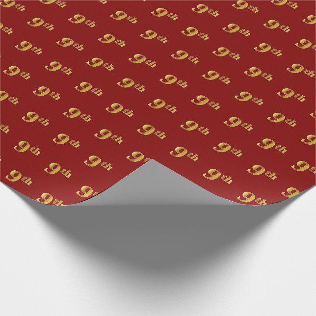 Red, Faux Gold 9th (Ninth) Event Wrapping Paper (Corner)