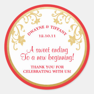 Red & Faux Gold Foil Love is Sweet - Gold Flowers Classic Round Sticker