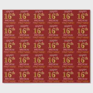 Red, Faux Gold "HAPPY 16th BIRTHDAY" Wrapping Paper