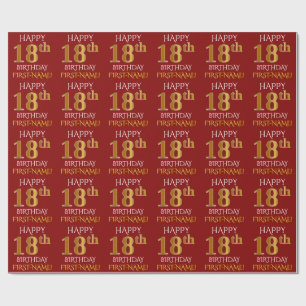 Red, Faux Gold "HAPPY 18th BIRTHDAY" Wrapping Paper