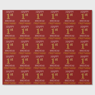 Red, Faux Gold "HAPPY 1st BIRTHDAY" Wrapping Paper