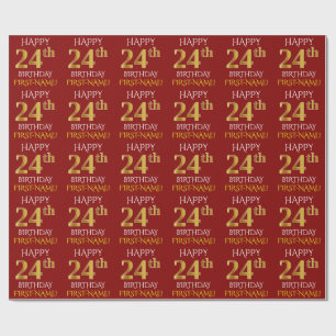 Red, Faux Gold "HAPPY 24th BIRTHDAY" Wrapping Paper