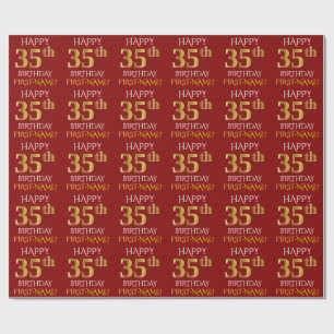 Red, Faux Gold "HAPPY 35th BIRTHDAY" Wrapping Paper
