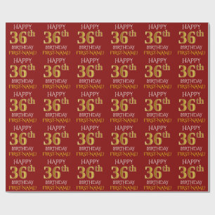 Red, Faux Gold "HAPPY 36th BIRTHDAY" Wrapping Paper