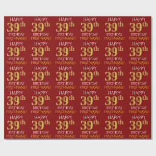 Red, Faux Gold "HAPPY 39th BIRTHDAY" Wrapping Paper
