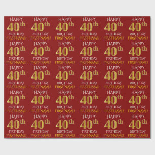 Red, Faux Gold "HAPPY 40th BIRTHDAY" Wrapping Paper