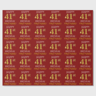 Red, Faux Gold "HAPPY 41st BIRTHDAY" Wrapping Paper