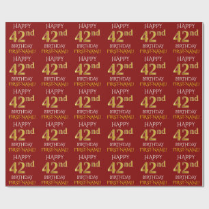 Red, Faux Gold "HAPPY 42nd BIRTHDAY" Wrapping Paper