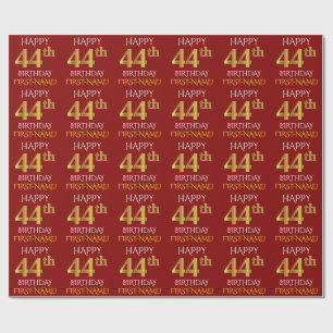 Red, Faux Gold "HAPPY 44th BIRTHDAY" Wrapping Paper