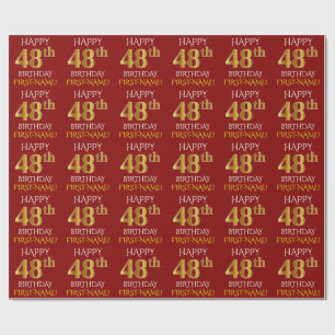 Red, Faux Gold "HAPPY 48th BIRTHDAY" Wrapping Paper