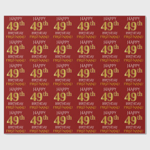 Red, Faux Gold "HAPPY 49th BIRTHDAY" Wrapping Paper