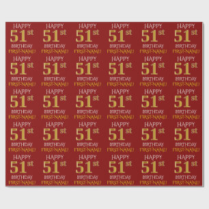 Red, Faux Gold "HAPPY 51st BIRTHDAY" Wrapping Paper