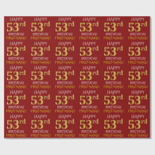 Red, Faux Gold "HAPPY 53rd BIRTHDAY" Wrapping Paper