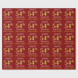 Red, Faux Gold "HAPPY 54th BIRTHDAY" Wrapping Paper