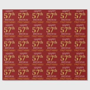 Red, Faux Gold "HAPPY 57th BIRTHDAY" Wrapping Paper