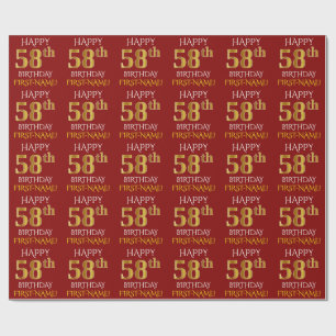 Red, Faux Gold "HAPPY 58th BIRTHDAY" Wrapping Paper