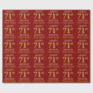 Red, Faux Gold "HAPPY 71st BIRTHDAY" Wrapping Paper