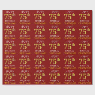 Red, Faux Gold "HAPPY 75th BIRTHDAY" Wrapping Paper