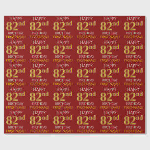 Red, Faux Gold "HAPPY 82nd BIRTHDAY" Wrapping Paper