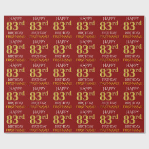 Red, Faux Gold "HAPPY 83rd BIRTHDAY" Wrapping Paper