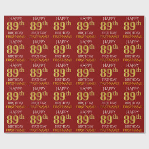 Red, Faux Gold "HAPPY 89th BIRTHDAY" Wrapping Paper