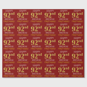 Red, Faux Gold "HAPPY 92nd BIRTHDAY" Wrapping Paper