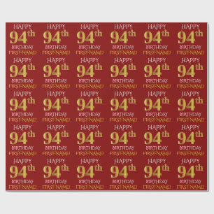 Red, Faux Gold "HAPPY 94th BIRTHDAY" Wrapping Paper