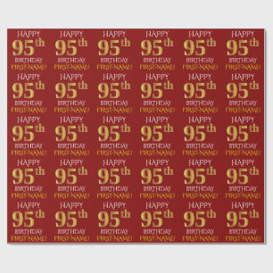 Red, Faux Gold "HAPPY 95th BIRTHDAY" Wrapping Paper